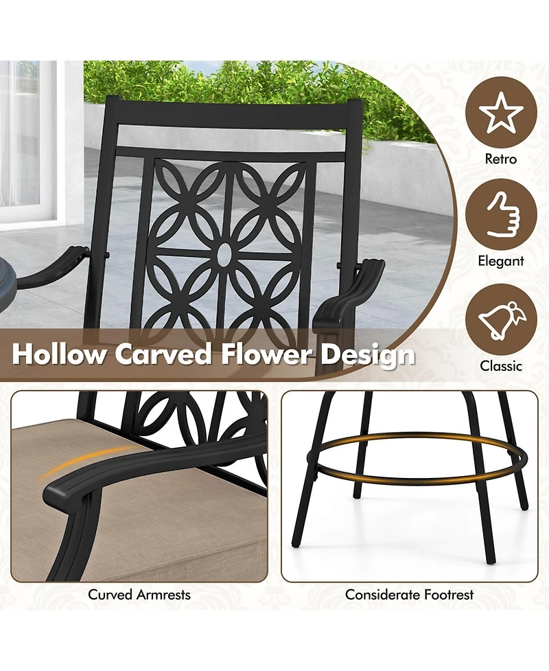 Outdoor 360°Swivel Bar Stools Set of with Seat Cushions High Back & Armrests