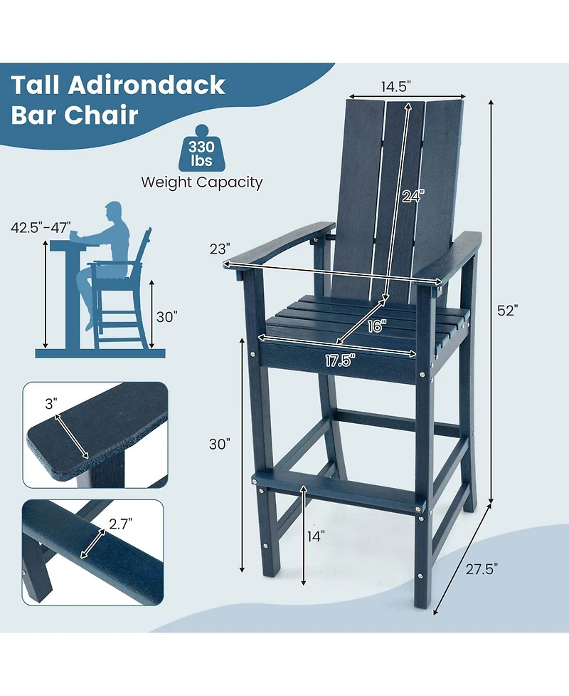 Tall Adirondack Chair with Ergonomic Backrest Armrests & Footrest for Backyard