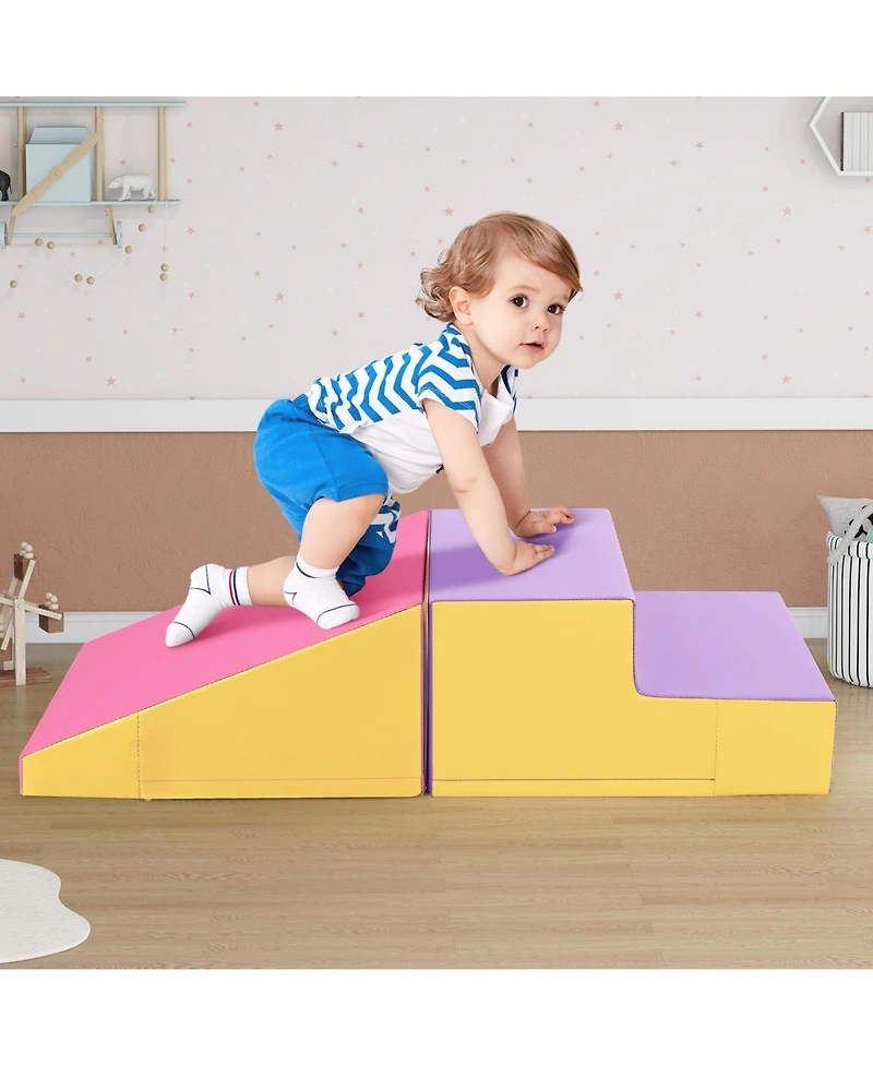 2-Piece Step and Slide Climber for Infants and Toddlers Soft Play Set with Blocks for Baby Fun
