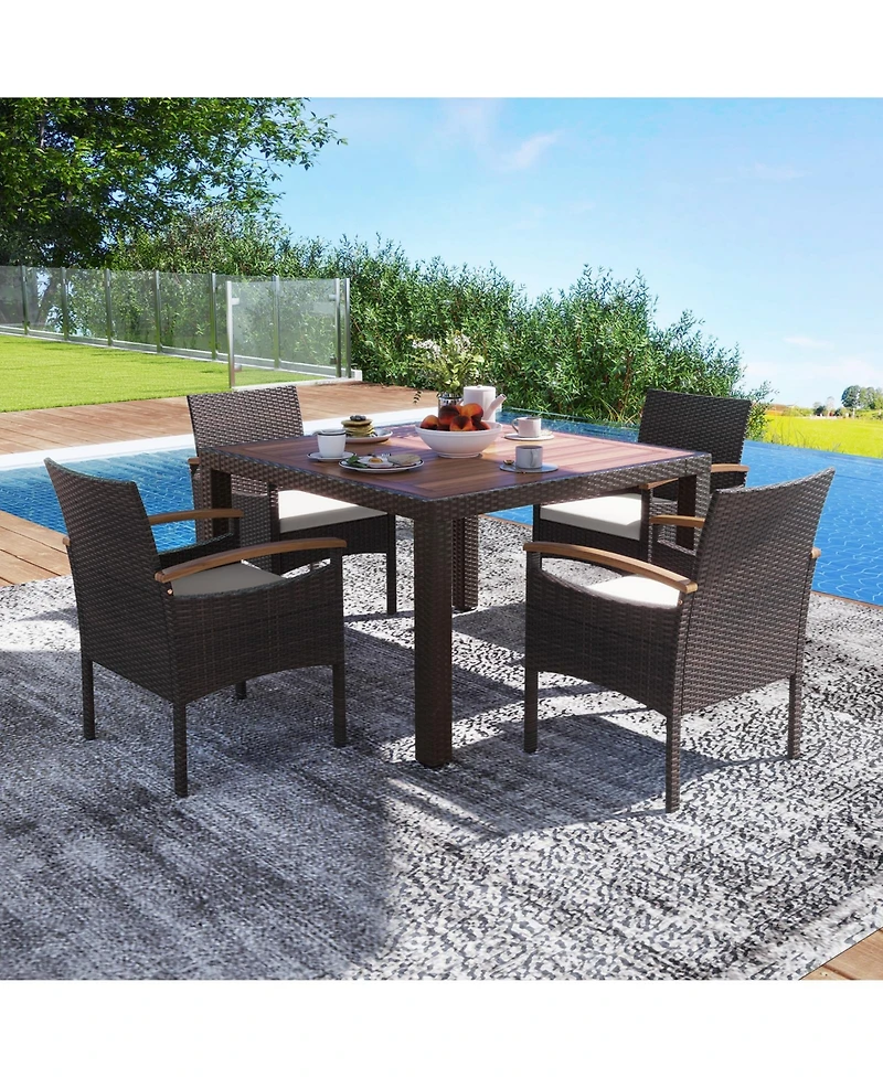 Patio Dining Chairs with Acacia Wood Armrest and Heavy Duty Metal Frame-2 Pieces
