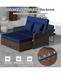 Patio Adjustable Wicker Daybed with 4-Level Backrest and Soft Cushions