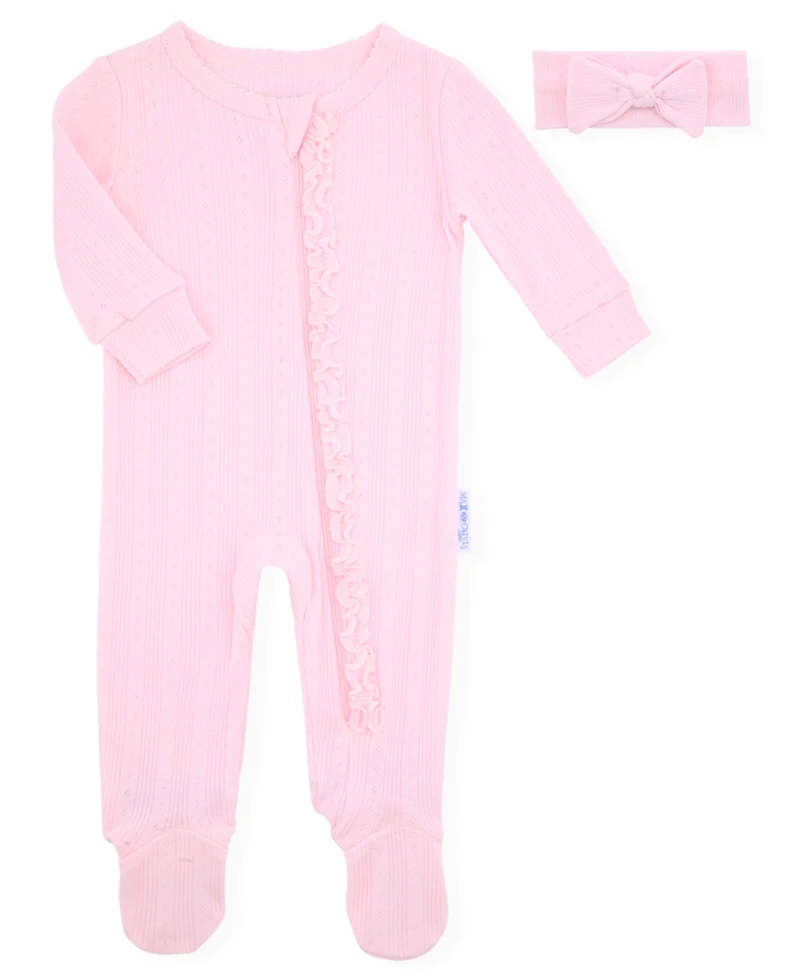 Max & Olivia Baby Girls 2-Piece Pointelle Footie with Headband Set