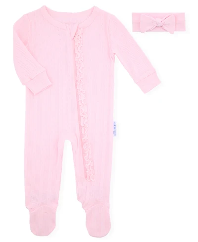 Max & Olivia Baby Girls 2-Piece Pointelle Footie with Headband Set