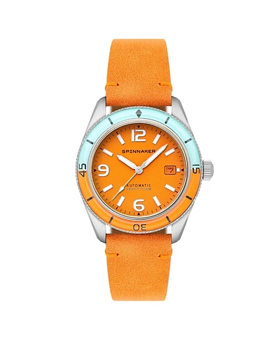 Spinnaker Men's Fleuss Automatic Orange Leather Strap Watch, 43mm