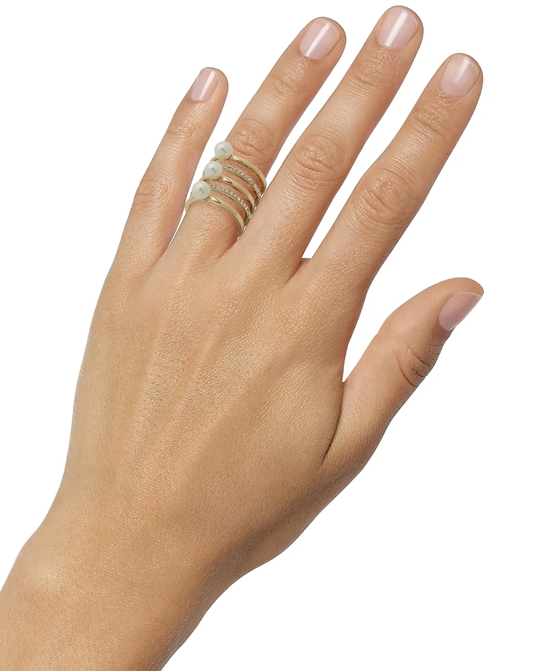 Emily in Paris Gold-Tone Pave & Imitation Pearl Multi-Row Ring