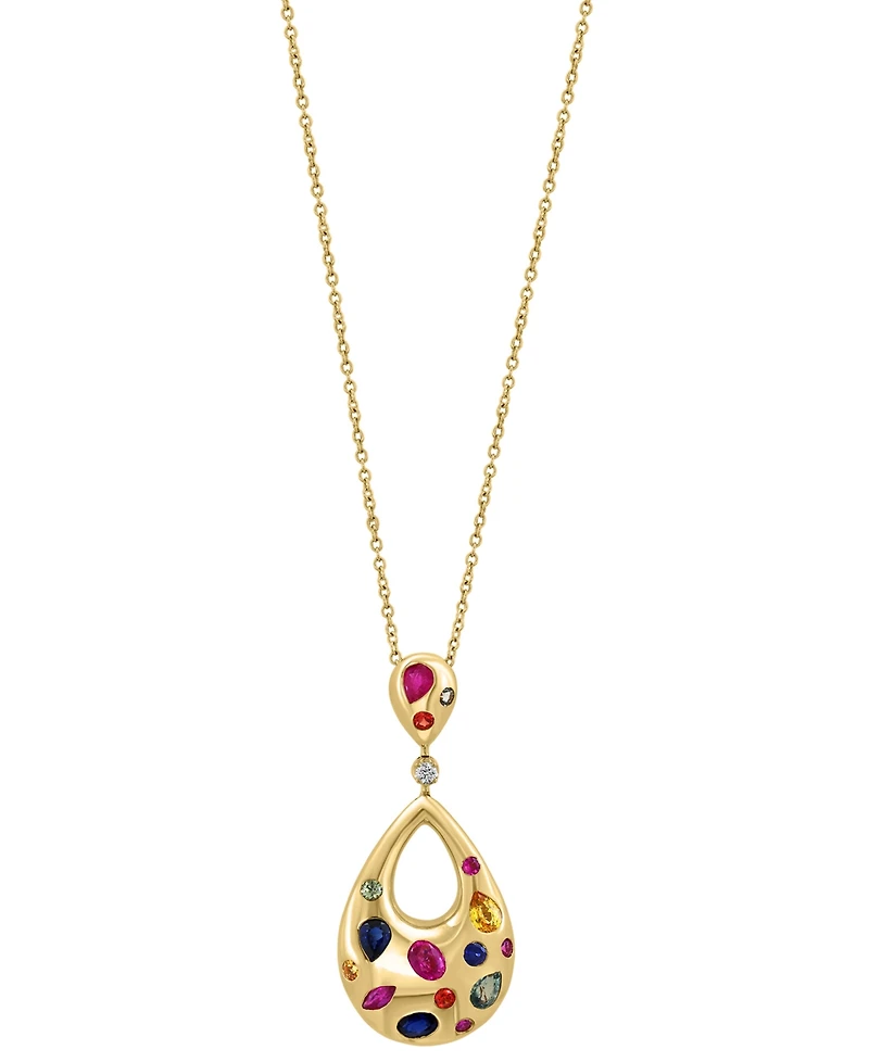 Effy Collection Diamond Accent & Multi Sapphire (1-5/8 ct. t.w.) Pendant Necklace in 14k Gold Over Silver, 17" + 1" extender