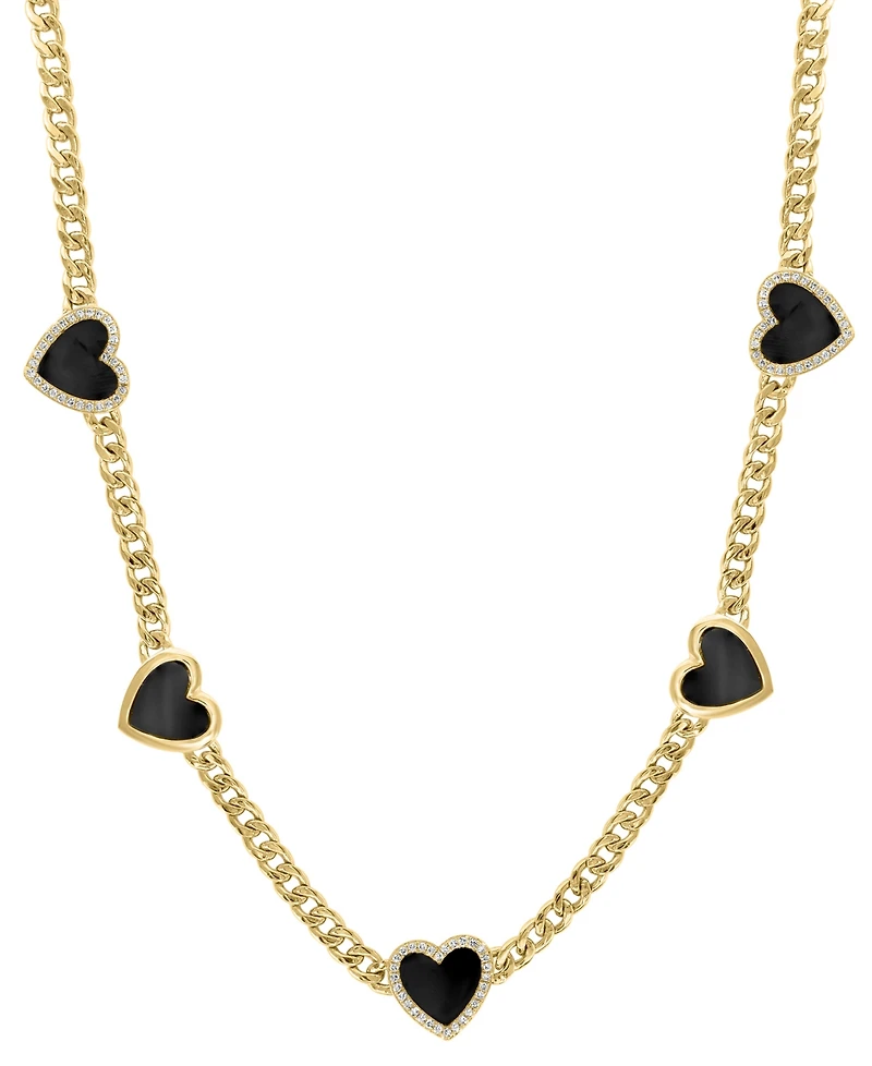 Effy Collection Diamond (1/4 ct. t.w.) & Onyx (4-3/8 ct. t.w.) Chain 16-1/2" Necklace in 14k Gold Over Silver
