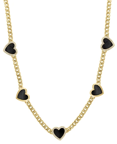 Effy Collection Diamond (1/4 ct. t.w.) & Onyx (4-3/8 ct. t.w.) Chain 16-1/2" Necklace in 14k Gold Over Silver