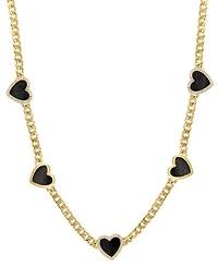 Effy Collection Diamond (1/4 ct. t.w.) & Onyx (4-3/8 ct. t.w.) Chain 16-1/2" Necklace in 14k Gold Over Silver