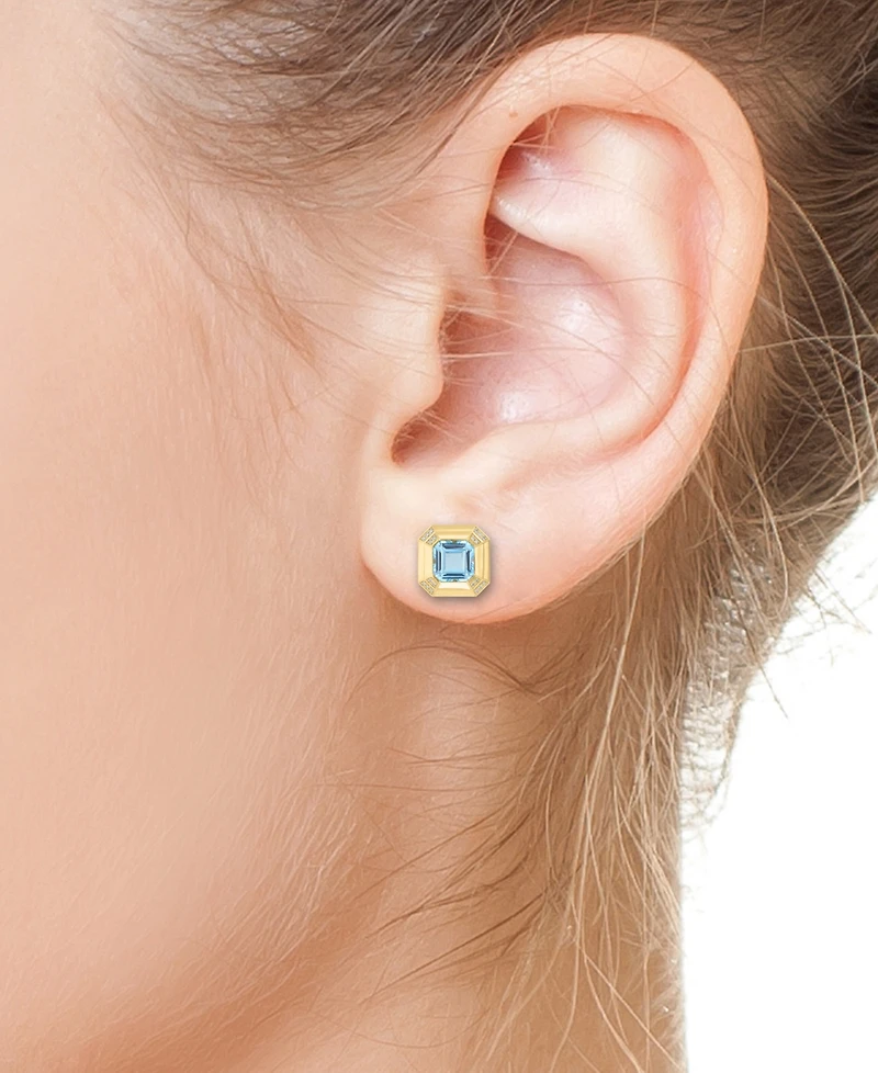 Effy Collection Diamond (7/8 ct. t.w.) & Sky Blue Topaz (11-1/2 ct. t.w.) Stud Earrings in 14k Gold Over Silver