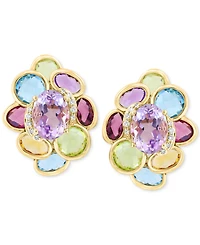 Effy Multi-Gemstone (7-3/4 ct. tw.) & Diamond (1/20 ct. t.w.) Cluster Stud Earrings in 14k Gold