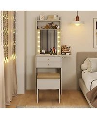 Compact Vanity Desk with 3-Color Lighted Mirror and Built-In Power Outlets