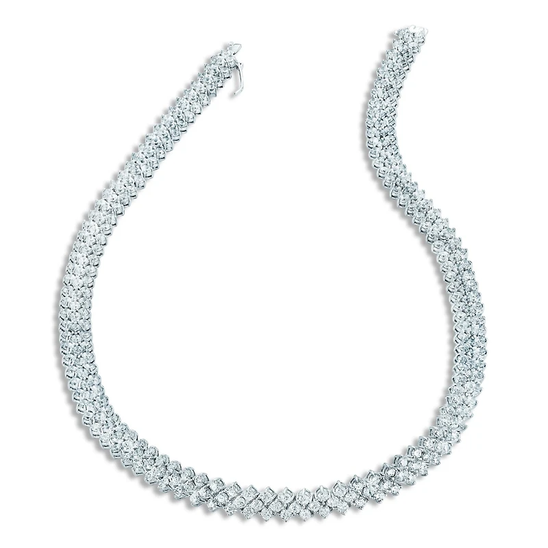Sterling Silver White Gold Plated with Clear Cubic Zirconia Braided Tennis Necklace