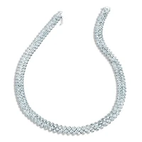 Sterling Silver White Gold Plated with Clear Cubic Zirconia Braided Tennis Necklace