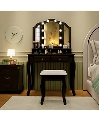 Makeup Vanity Table Set with Lighted Mirror and Drawers