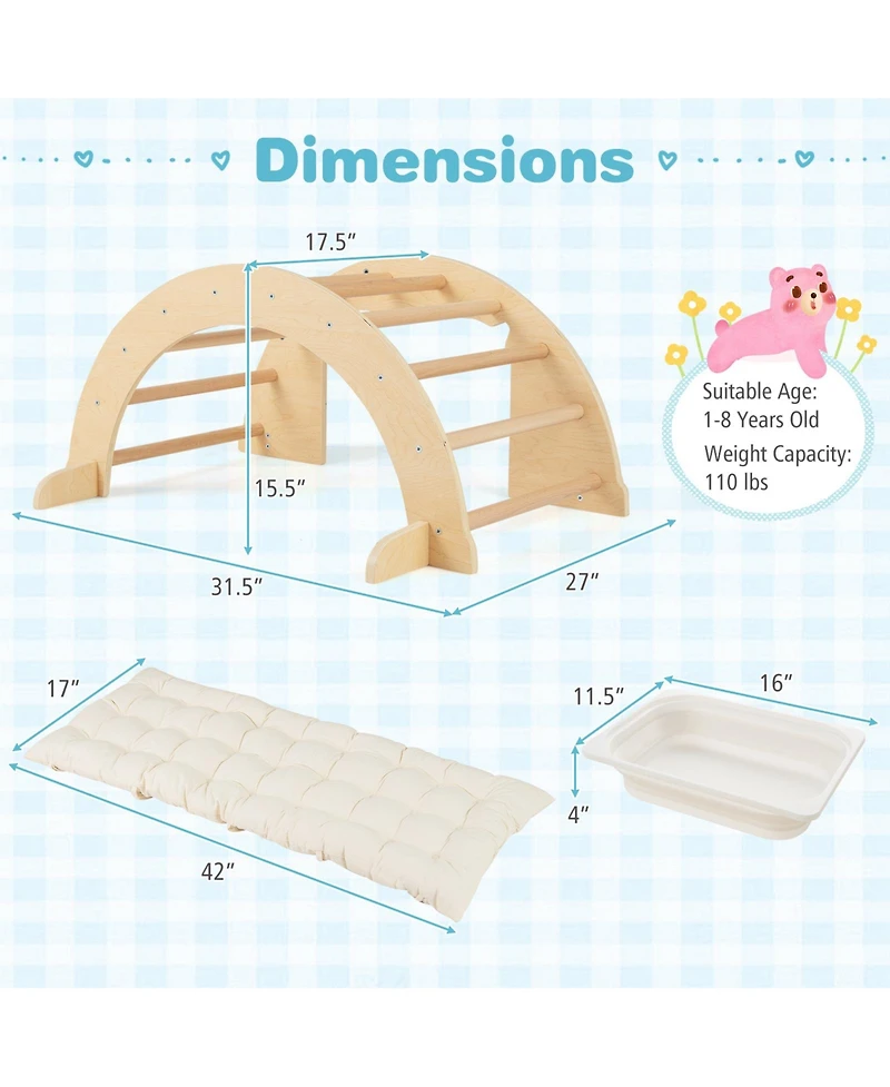 6 1 Kids Climbing Arch Playset wIth Removable Cushion and Stoppers