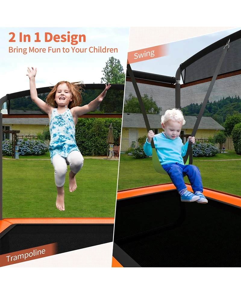 Outdoor Trampoline with Swing and Enclosure Net for Kids Jumping and Entertainment