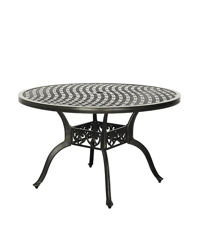 47 Inches Outdoor Dining Table Cast Aluminium Round Patio with Umbrella Hole All Weather Bistro for Backyard Garden P