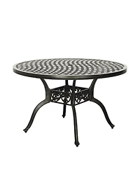 47 Inches Outdoor Dining Table Cast Aluminium Round Patio with Umbrella Hole All Weather Bistro for Backyard Garden P