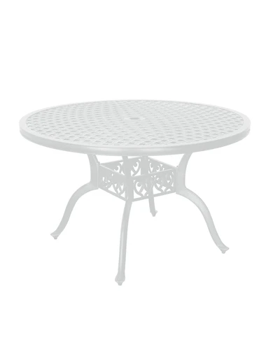 47 Inches Outdoor Dining Table Cast Aluminium Round Table Patio Dining Table with Umbrella Hole All Weather Outdoor Bistro Table for Backyard Garden P