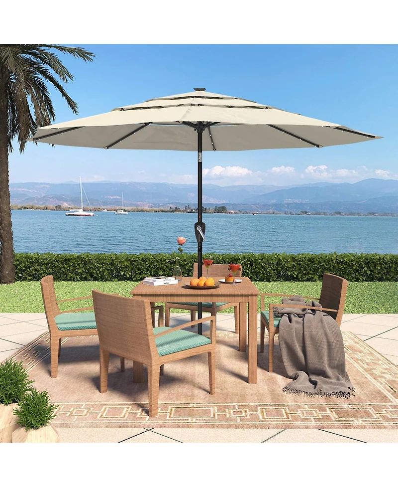 11 Ft Patio Umbrella with Solar Led lights Outdoor Umbrella with Tilt Outdoor Large Table Market Umbrella for Poolside Deck Garden Backyard