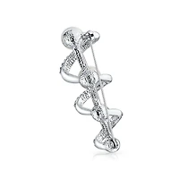 Bling Jewelry Crystal Spiral White Pearl Scarf Brooch Pin Silver Plated