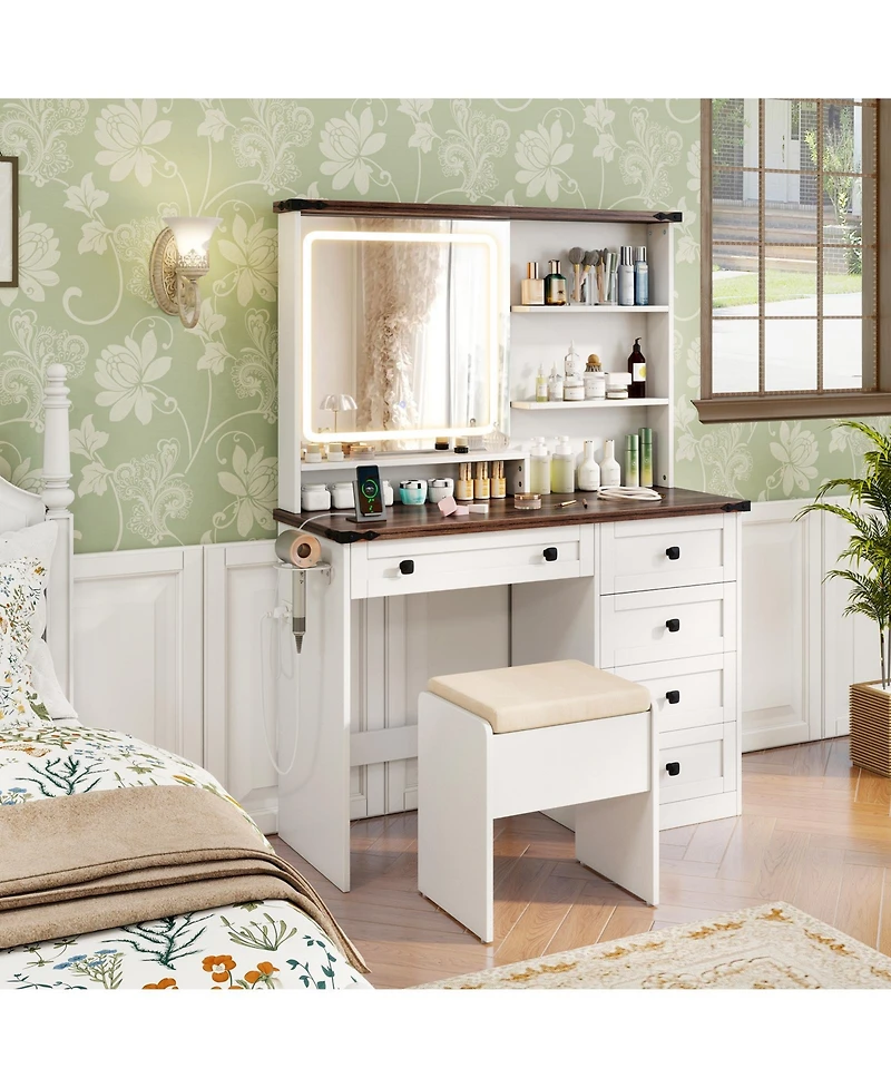 Farmhouse Vanity Set with Mirror and 3-Color Lighting