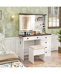 Farmhouse Vanity Set with Mirror and 3-Color Lighting
