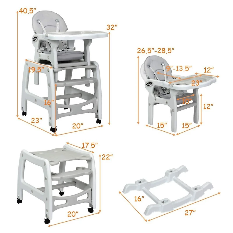 Gouun 3-in-1 Baby High Chair with Lockable Universal Wheels