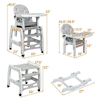 Gouun 3-in-1 Baby High Chair with Lockable Universal Wheels