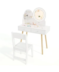 Kids Vanity Set with Light-Up Mirror, Chair, and Princess Makeup Desk