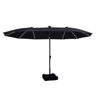 15 ft Patio Umbrellas with Solar Lights 12 Led Strip Lights Umbrella Rib, Double-Sided Market Umbrella with Base Included, Grey