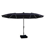 15 ft Patio Umbrellas with Solar Lights 12 Led Strip Lights Umbrella Rib, Double-Sided Market Umbrella with Base Included, Grey