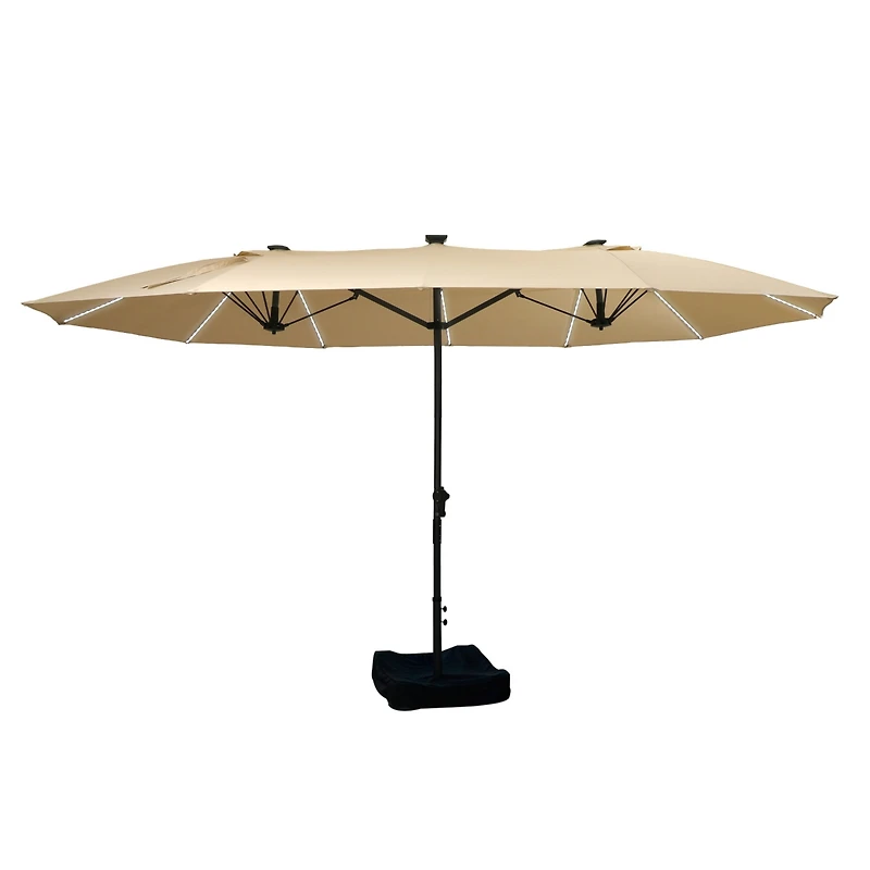 15 ft Patio Umbrellas with Solar Lights 12 Led Strip Umbrella Rib, Double-Sided Market Base Included, Grey