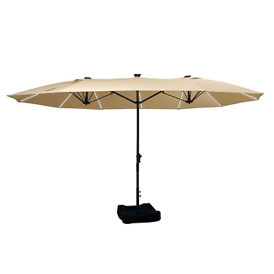 15 ft Patio Umbrellas with Solar Lights 12 Led Strip Umbrella Rib, Double-Sided Market Base Included, Large Rectangular Umbrella,