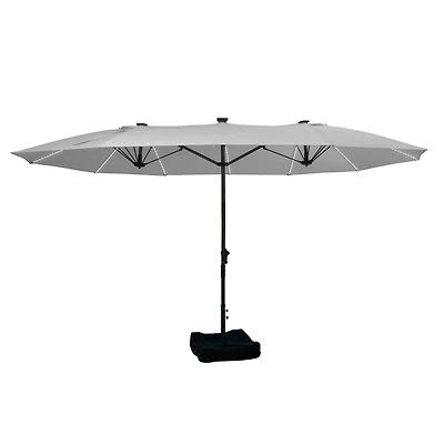 15 ft Patio Umbrellas with Solar Lights 12 Led Strip Umbrella Rib, Double-Sided Market Base Included, Grey