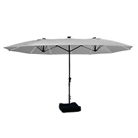 15 ft Patio Umbrellas with Solar Lights 12 Led Strip Umbrella Rib, Double-Sided Market Base Included, Grey