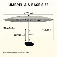 15 ft Patio Umbrellas with Solar Lights 12 Led Strip Umbrella Rib, Double-Sided Market Base Included, Grey