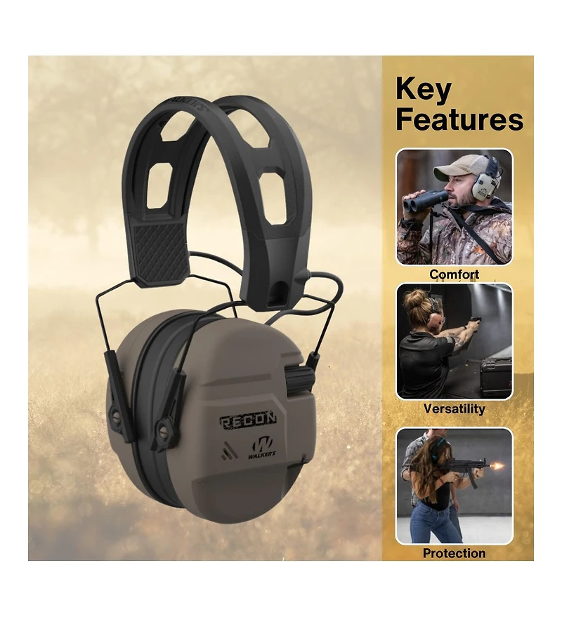 Walker's Recon Low Profile Flat Dark Earth Digital Electronic Muff Bundle