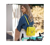 Susu Convertible Leather Backpack Purse Yellow Crossbody Bag with Embellishments and Top Handle Women's Handbag