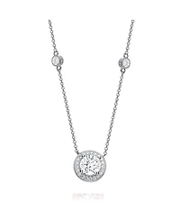 Sterling Silver White Gold Plated with Clear Round Cubic Zirconia Solitaire Necklace