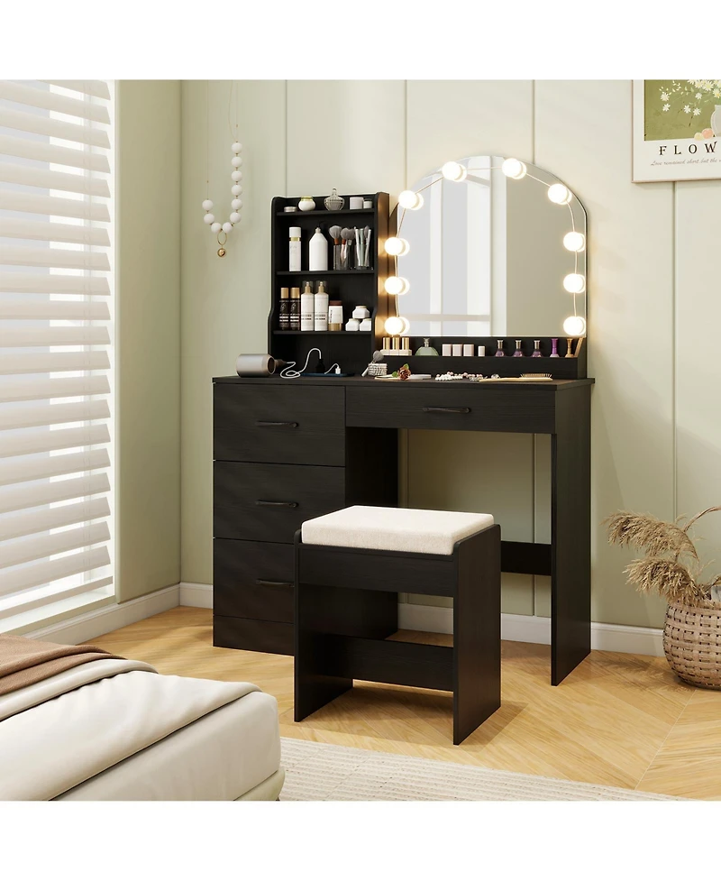 Makeup Vanity Desk Dressing Table and Stool Set with Mirror Lights