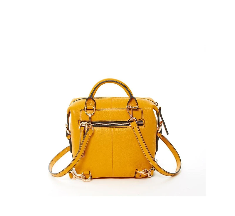 Susu Yellow Leather Backpack Purse Convertible Medium Crossbody Bag for Women with Front and Back Pockets