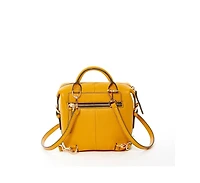 Susu Yellow Leather Backpack Purse Convertible Medium Crossbody Bag for Women with Front and Back Pockets