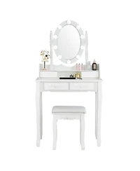 Makeup Dressing Table with Touch Switch Lighted Mirror and Cushioned Stool