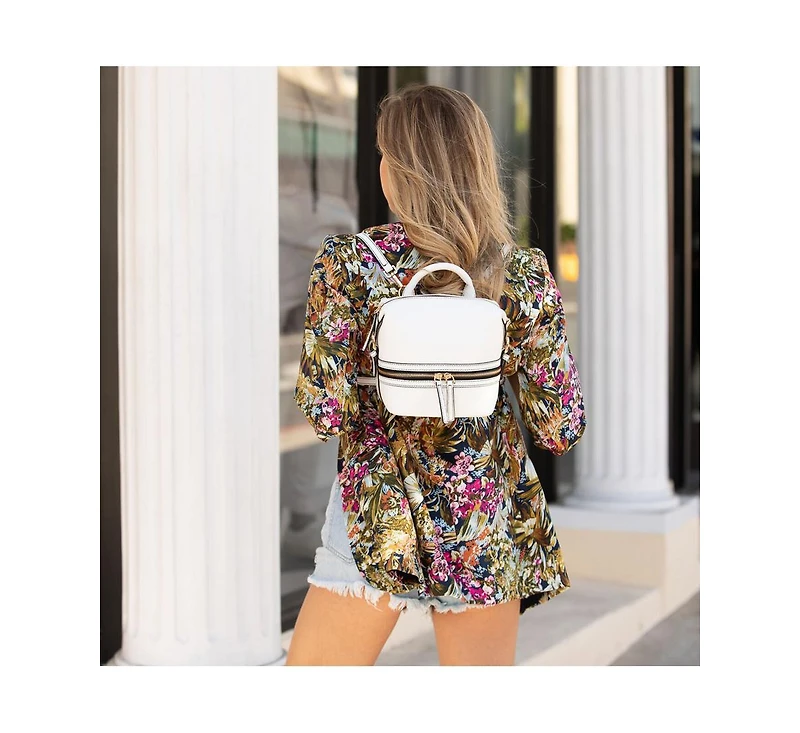 Susu White Leather Backpack Purse Convertible Medium Crossbody Bag for Women with Front and Back Pockets