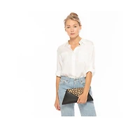 Susu Black Leather Clutch Bag Leopard Unique Evening Purse Women's Handbag