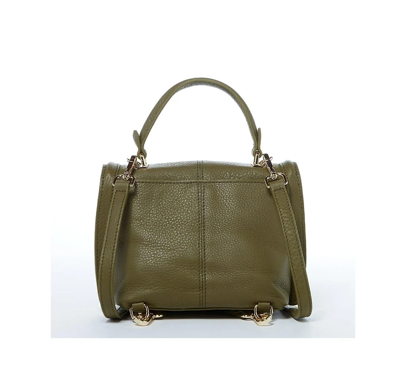 Susu Leather Backpack for Women Convertible Crossbody Bag Olive Green Purse