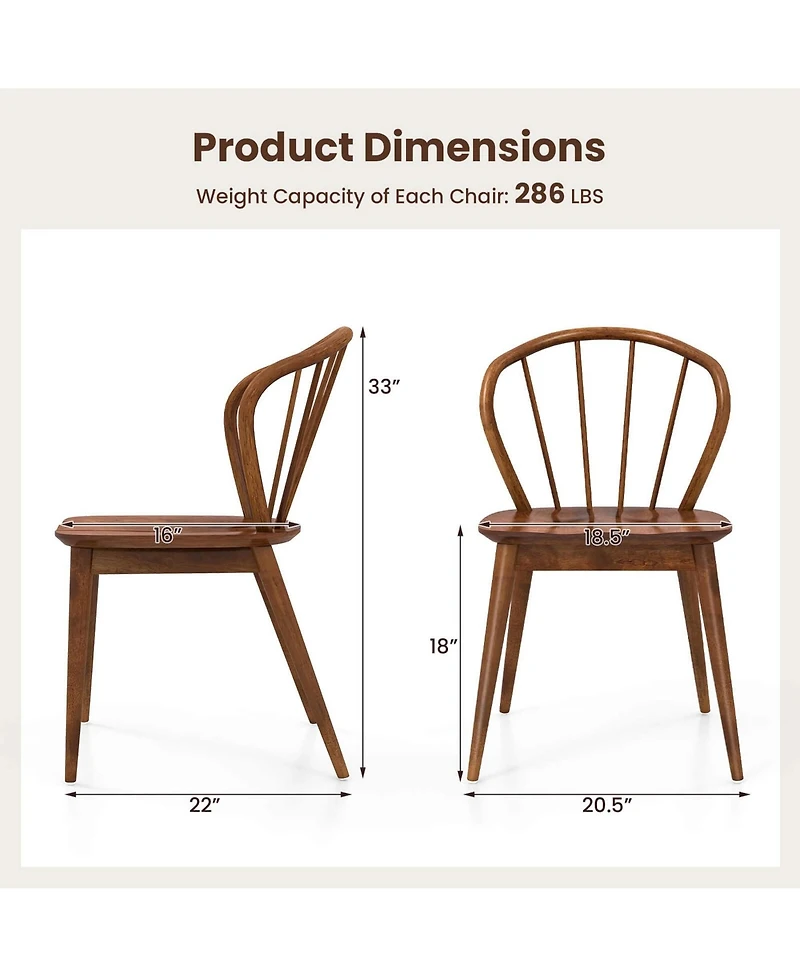 Wooden Dining Chair Set of 4 with High Spindle Back Rubber Wood Legs Wide Seat