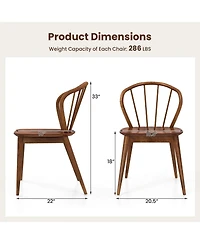 Wooden Dining Chair Set of 4 with High Spindle Back Rubber Wood Legs Wide Seat
